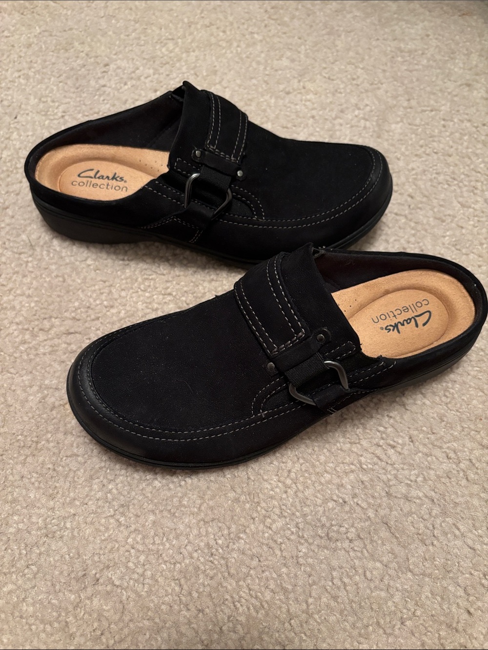 Clarks Black Suede Slip-On Mules